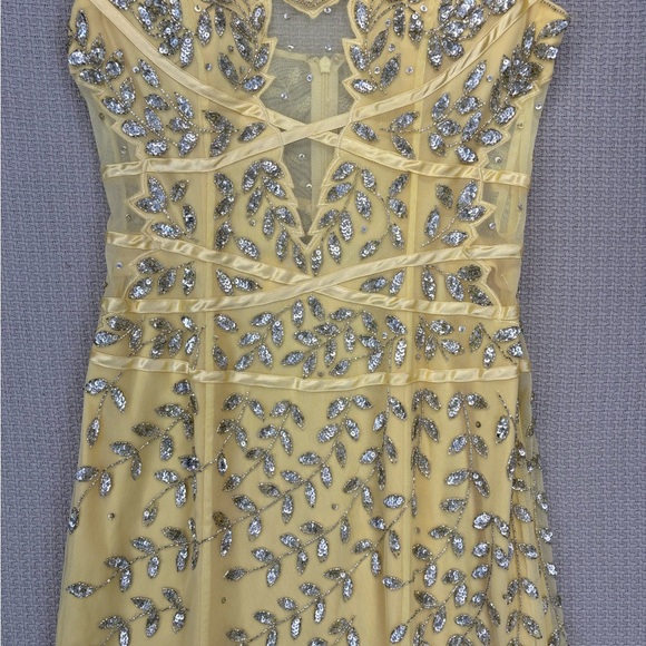 Vintage Cache Yellow Beaded Evening Gown Women L- Maxi Sleeveless Cocktail Sheer - Picture 4 of 14